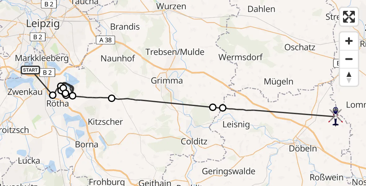 Flugroute Polizeihubschrauber Markkleeberg - Jahnatal, 14 August 2026, 17:57
