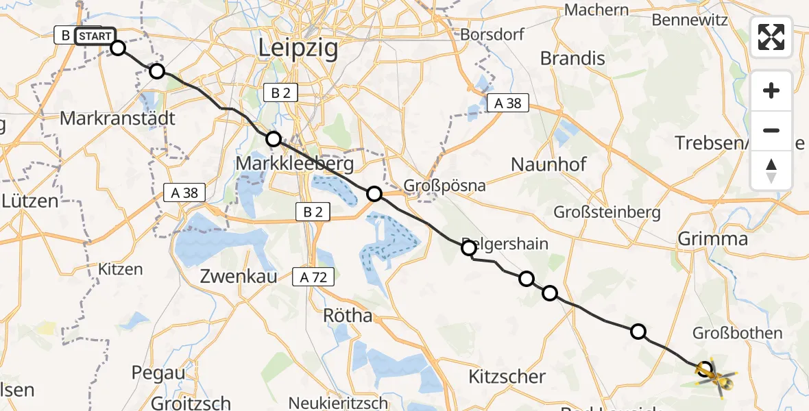 Flugroute Rettungshubschrauber Schkeuditz - Bad Lausick, 14 August 2026, 17:57