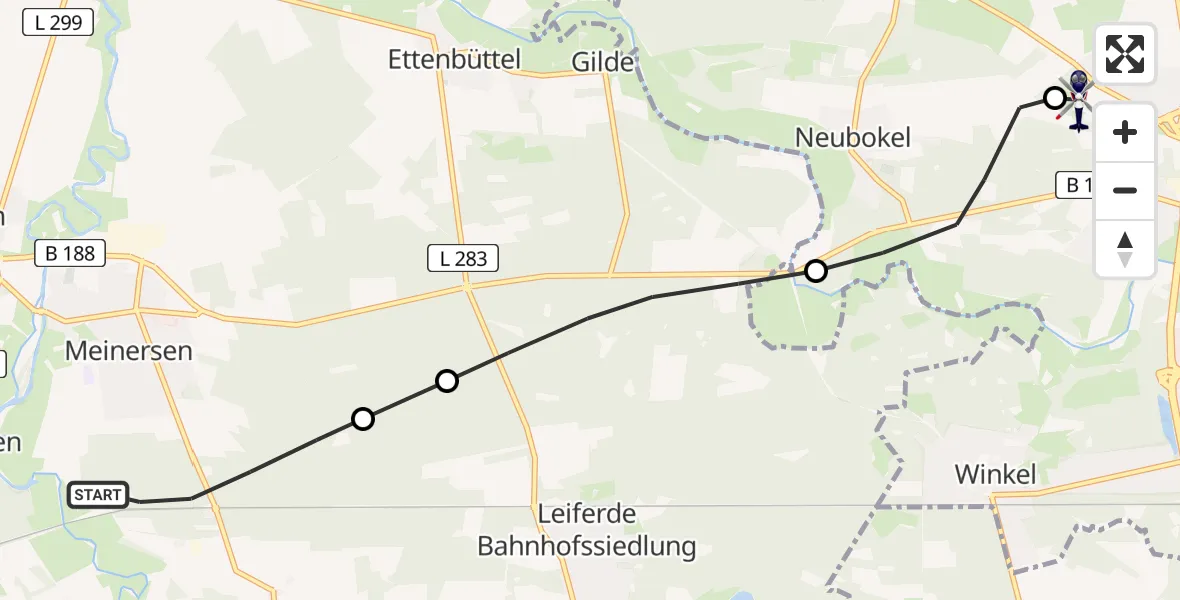 Flugroute Polizeihubschrauber Meinersen - Gifhorn Bundespolizei Hubschrauberlandeplatz, 14 August 2026, 17:57