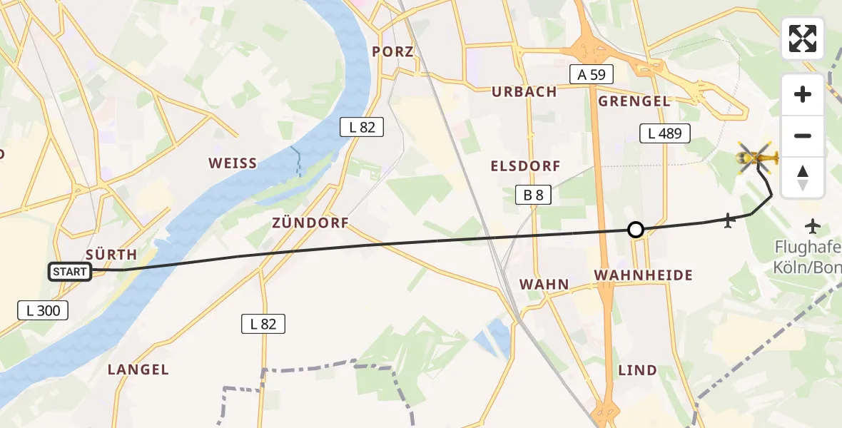 Flugroute Ambulanzhubschrauber Köln - Köln Bonn Flughafen, 14 August 2026, 18:00