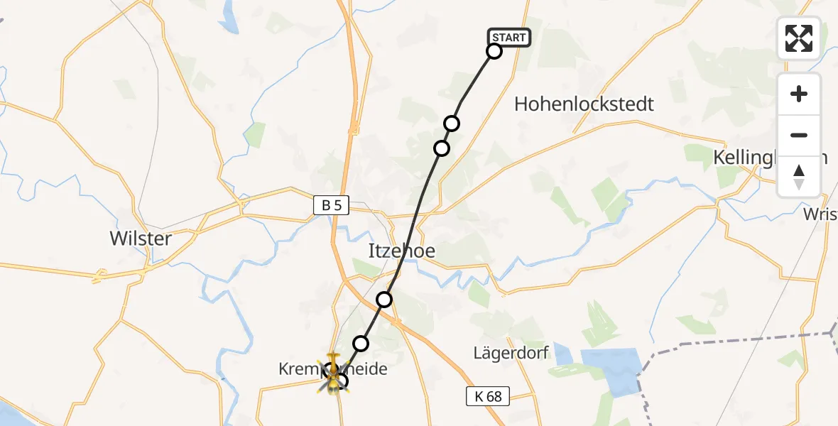 Flugroute Rettungshubschrauber Itzehoe Hungriger Wolf Flugplatz - Kremperheide, 14 August 2026, 18:14