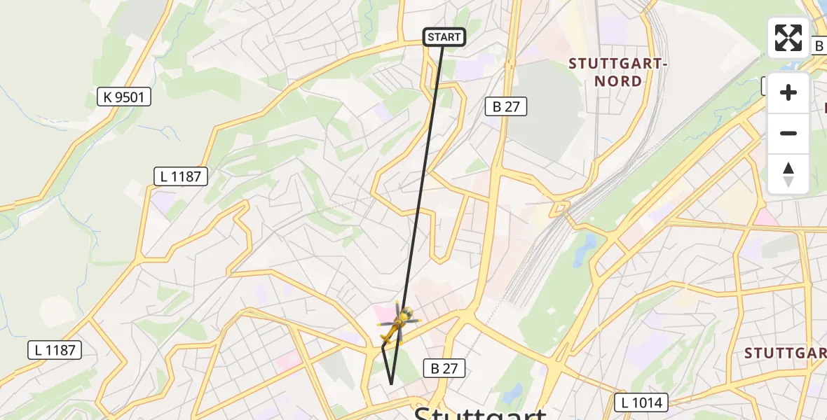 Flugroute Rettungshubschrauber Stuttgart - Stuttgart, 14 August 2026, 18:25