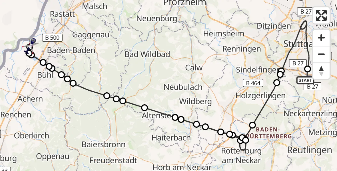 Flugroute Polizeihubschrauber Flughafen Stuttgart - Karlsruhe Baden-Baden Flughafen, 14 August 2026, 18:26