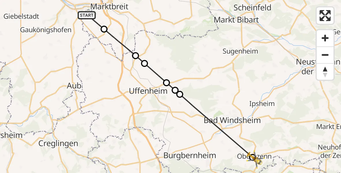 Flugroute Rettungshubschrauber Marktbreit - Obernzenn, 14 August 2026, 18:41