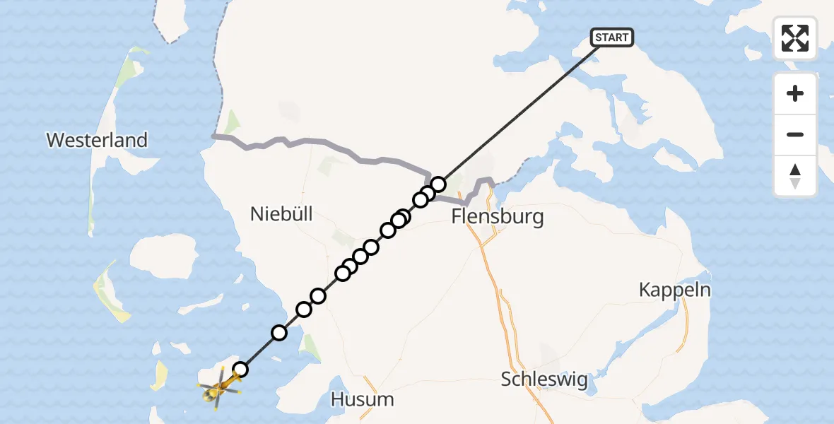 Flugroute Ambulanzhubschrauber Nordborg Pøl Airfield - Pellworm, 14 August 2026, 18:51