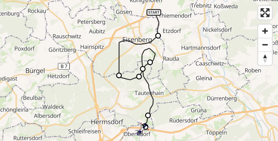 Flugroute Polizeihubschrauber Heideland - Kraftsdorf, 14 August 2026, 18:51