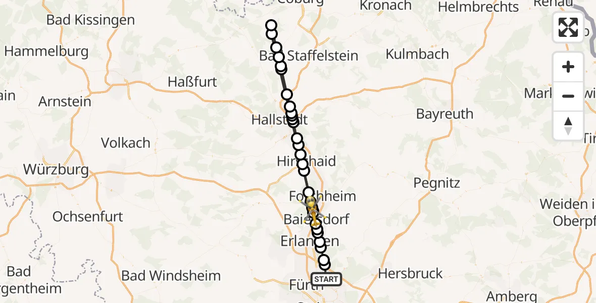 Flugroute Rettungshubschrauber Flughafen Nuremberg - Hausen, 14 August 2026, 18:51