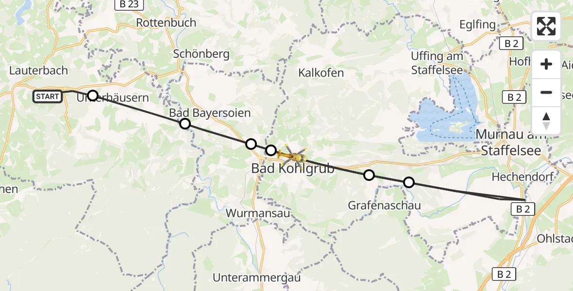 Flugroute Rettungshubschrauber Steingaden - Bad Kohlgrub, 14 August 2026, 18:53