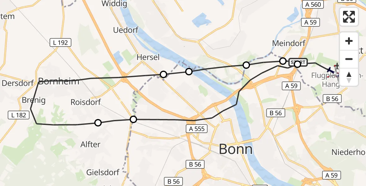 Flugroute Polizeihubschrauber Sankt Augustin - Bonn-Hangelar Flugplatz, 14 August 2026, 18:54