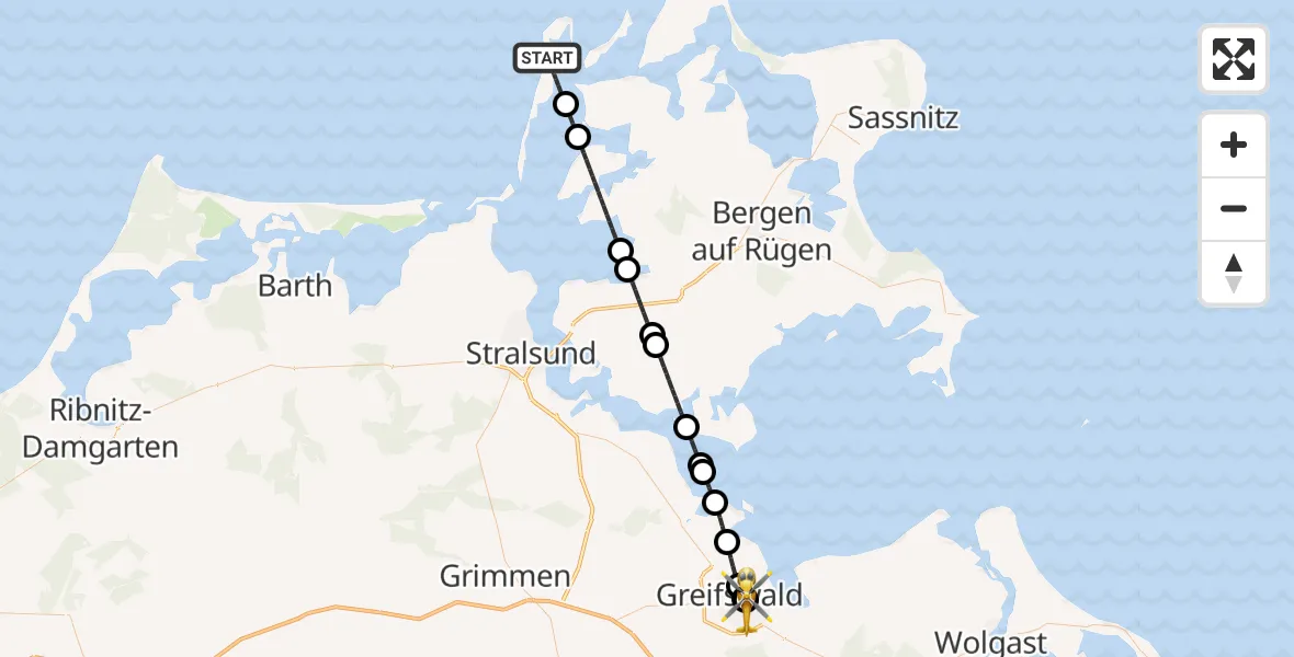 Flugroute Rettungshubschrauber Insel Hiddensee - Greifswald Hospital, 14 August 2026, 18:54