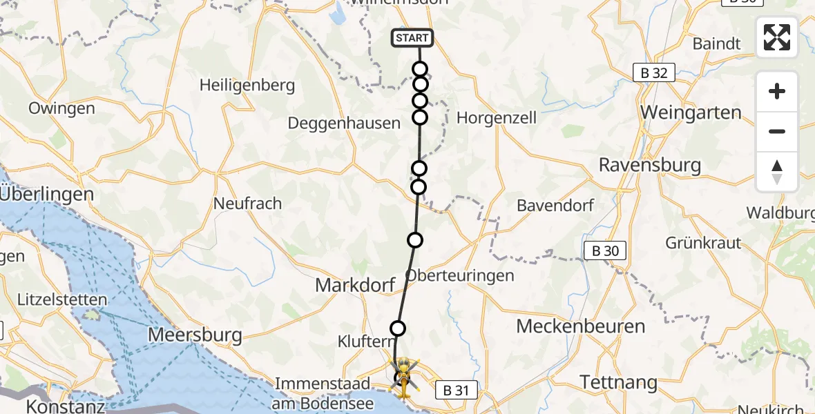 Flugroute Rettungshubschrauber Wilhelmsdorf - Friedrichshafen Hospital, 14 August 2026, 18:58