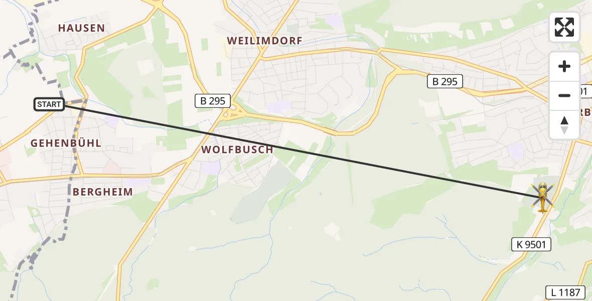Flugroute Rettungshubschrauber Gerlingen - Stuttgart, 14 August 2026, 19:10