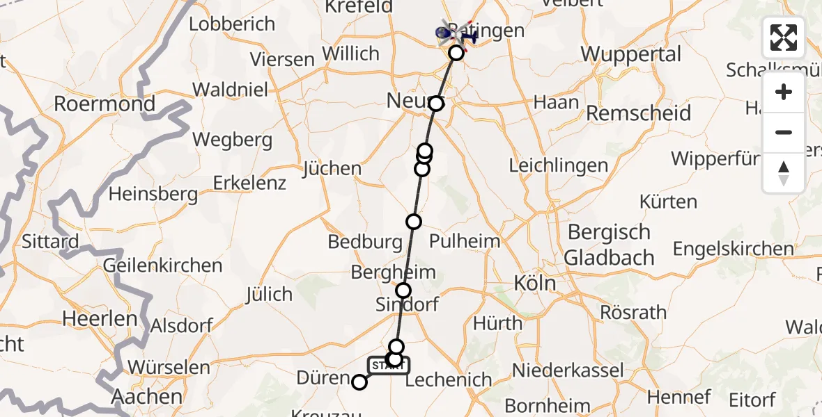 Flugroute Polizeihubschrauber Nörvenich - Düsseldorf Flughafen, 14 August 2026, 19:11