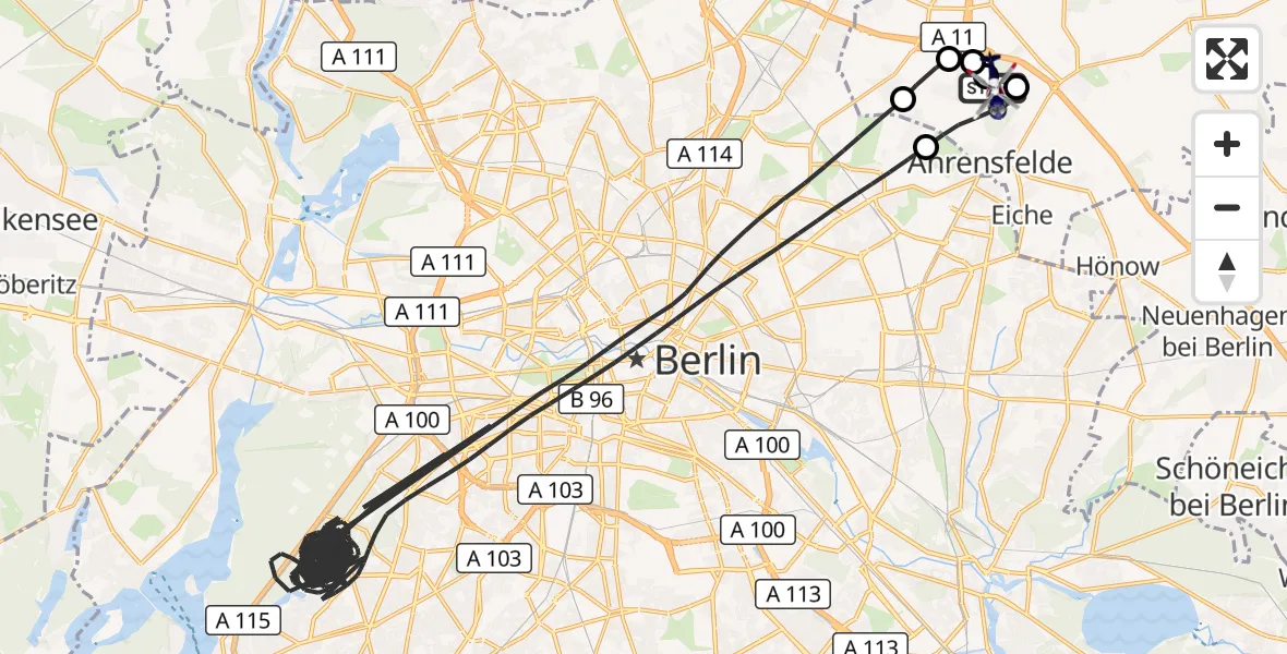 Flugroute Polizeihubschrauber Ahrensfelde Hubschrauberlandeplatz - Ahrensfelde Hubschrauberlandeplatz, 14 August 2026, 19:12