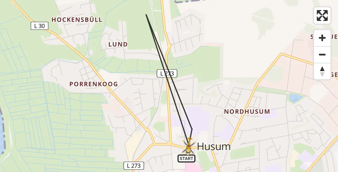 Flugroute Ambulanzhubschrauber Husum - Husum, 14 August 2026, 19:26