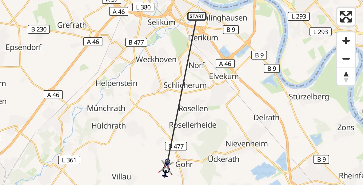 Flugroute Polizeihubschrauber Neuss - Dormagen, 14 August 2026, 19:36