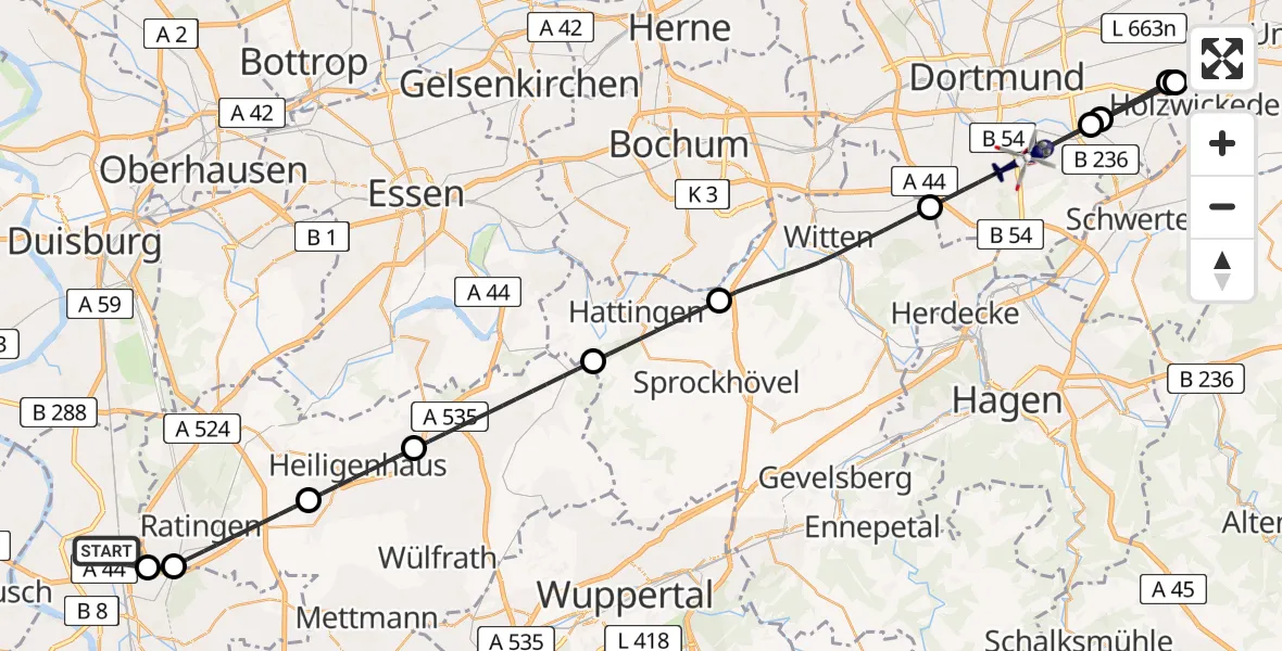 Flugroute Polizeihubschrauber Düsseldorf Flughafen - Dortmund, 14 August 2026, 19:41