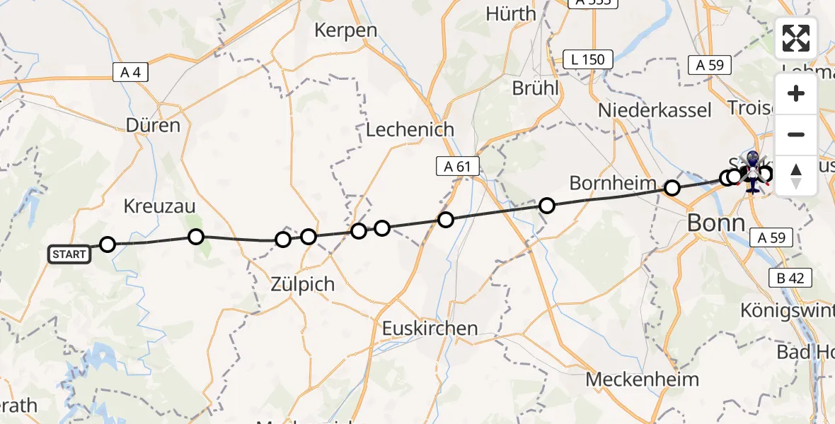 Flugroute Polizeihubschrauber Hürtgenwald - Sankt Augustin, 14 August 2026, 19:42