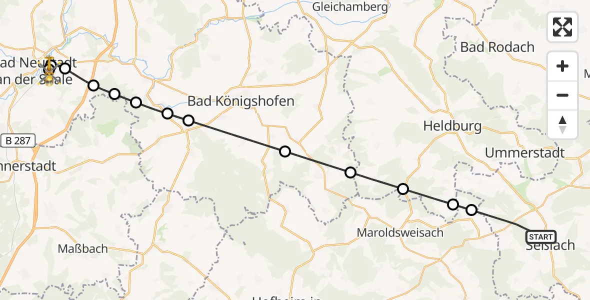Flugroute Rettungshubschrauber Seßlach - Bad Neustadt an der Saale Hospital, 14 August 2026, 19:43
