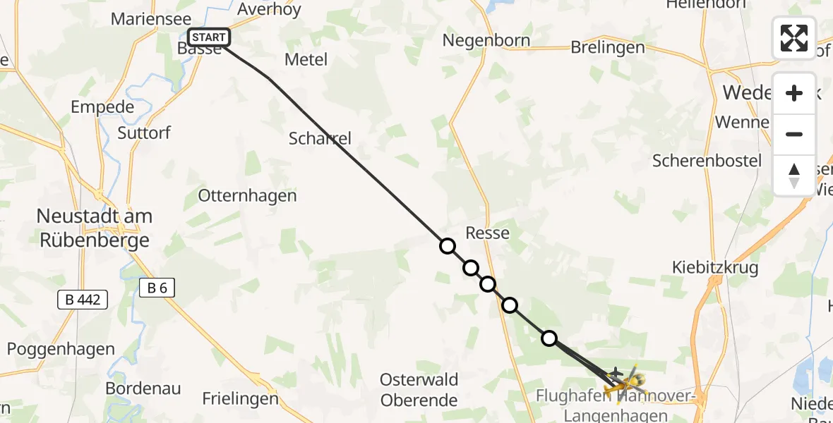Flugroute Rettungshubschrauber Neustadt am Rübenberge - Flughafen Hannover, 14 August 2026, 19:53