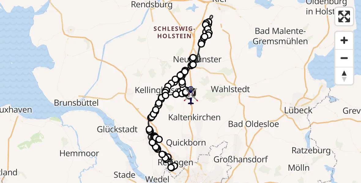 Flugroute Polizeihubschrauber Bad Bramstedt Hubschrauberlandeplatz - Bimöhlen, 14 August 2026, 19:56