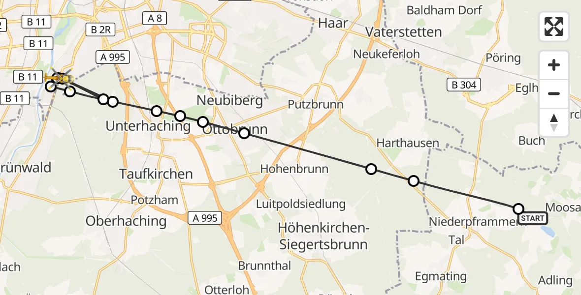 Flugroute Rettungshubschrauber Moosach - München, 14 August 2026, 20:12