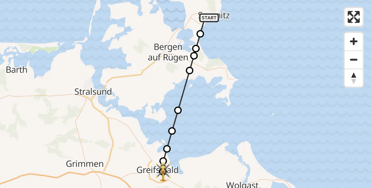 Flugroute Rettungshubschrauber Sassnitz - Greifswald Hospital, 14 August 2026, 20:26