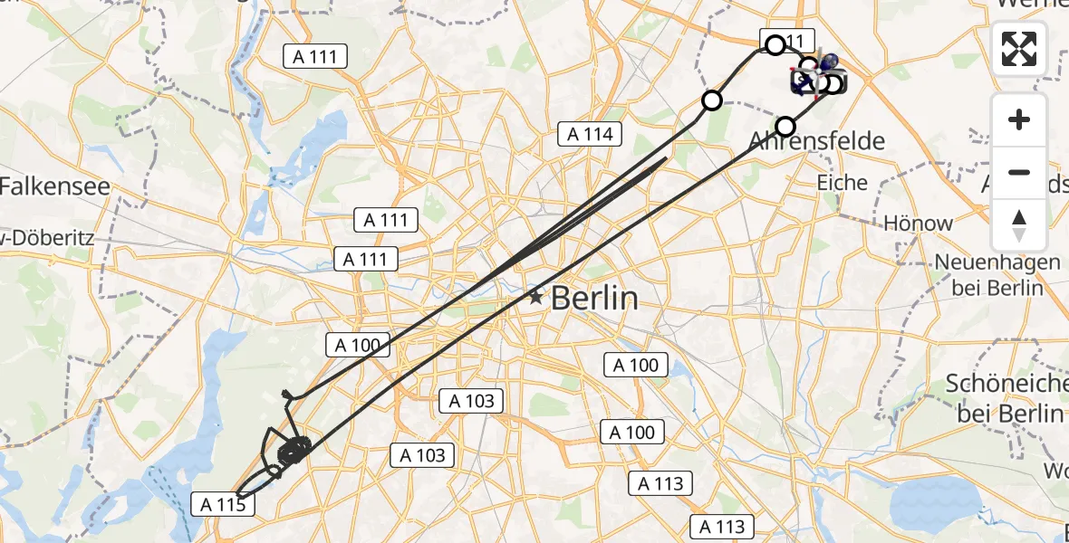 Flugroute Polizeihubschrauber Ahrensfelde Hubschrauberlandeplatz - Ahrensfelde Hubschrauberlandeplatz, 14 August 2026, 21:02