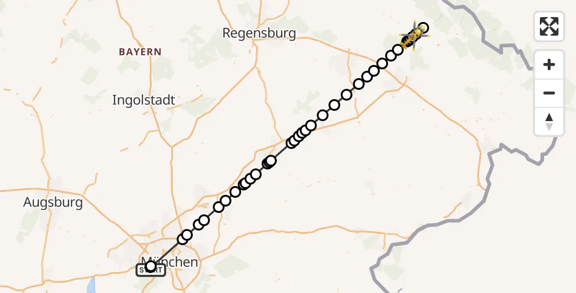 Flugroute Rettungshubschrauber DRF Air Rescue München Hubschrauberlandeplatz - Patersdorf, 14 August 2026, 21:08