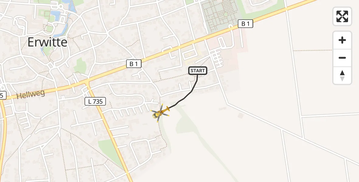 Flugroute Rettungshubschrauber Erwitte - Erwitte, 14 August 2026, 21:24