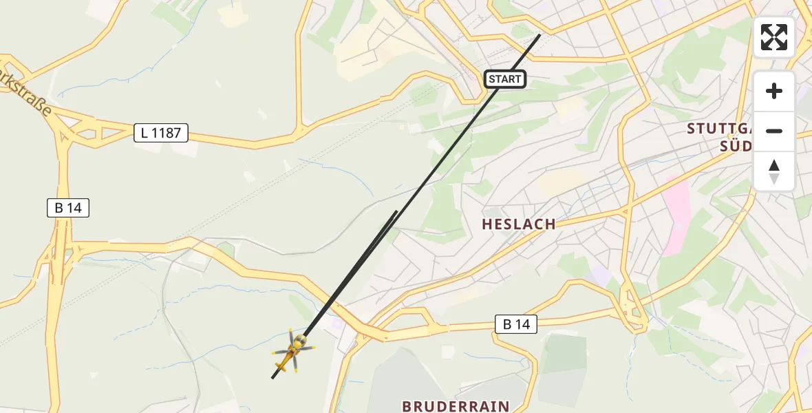 Flugroute Ambulanzhubschrauber Stuttgart - Stuttgart, 14 August 2026, 21:25