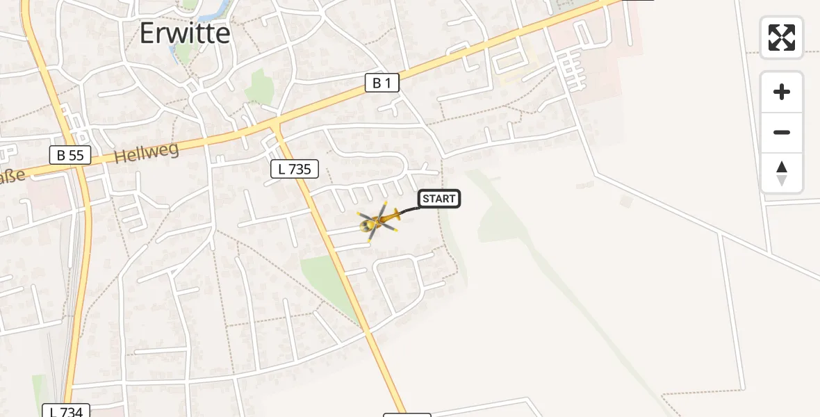 Flugroute Rettungshubschrauber Erwitte - Erwitte, 14 August 2026, 21:28