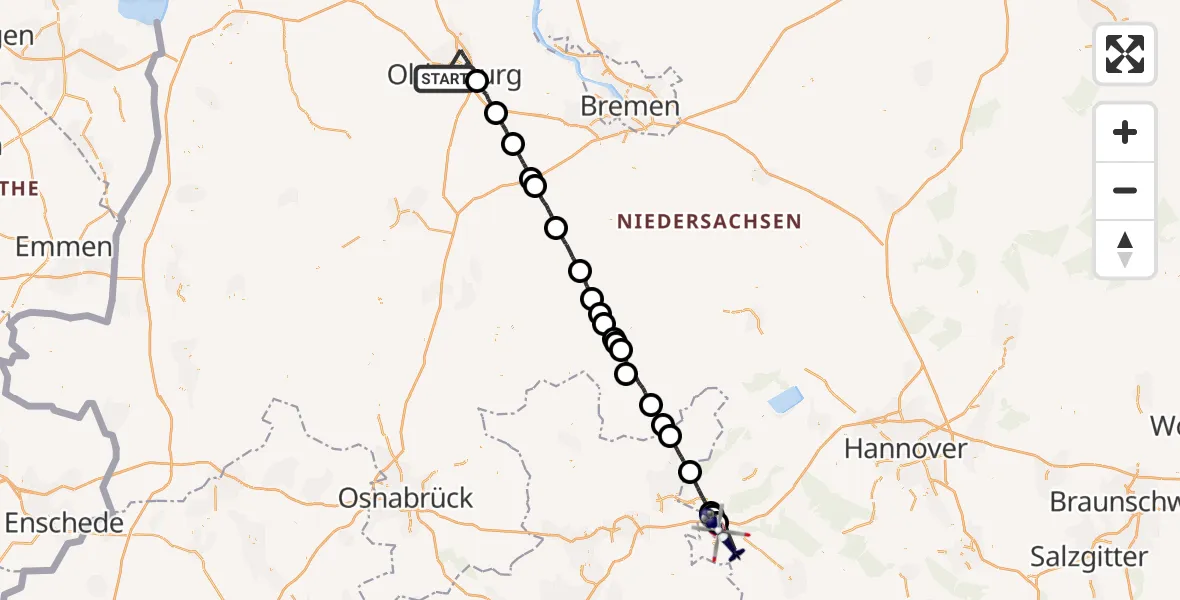 Flugroute Polizeihubschrauber Oldenburg (Oldb) - Rinteln, 14 August 2026, 21:35