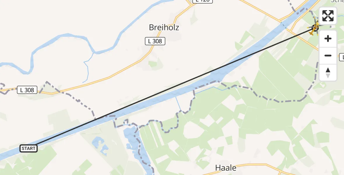 Flugroute Ambulanzhubschrauber Tackesdorf - Breiholz, 14 August 2026, 22:13