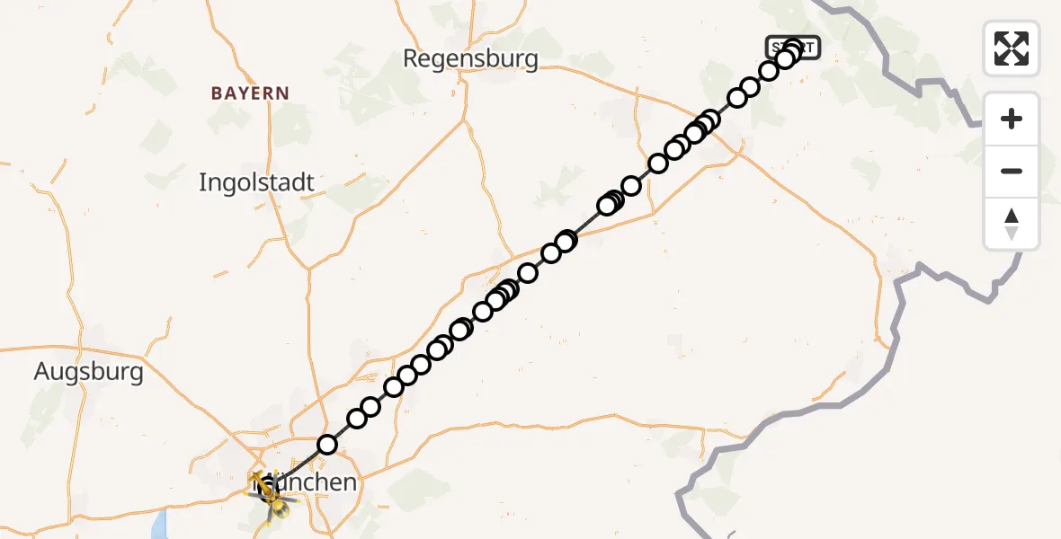 Flugroute Rettungshubschrauber Bodenmais - DRF Air Rescue München Hubschrauberlandeplatz, 14 August 2026, 22:24