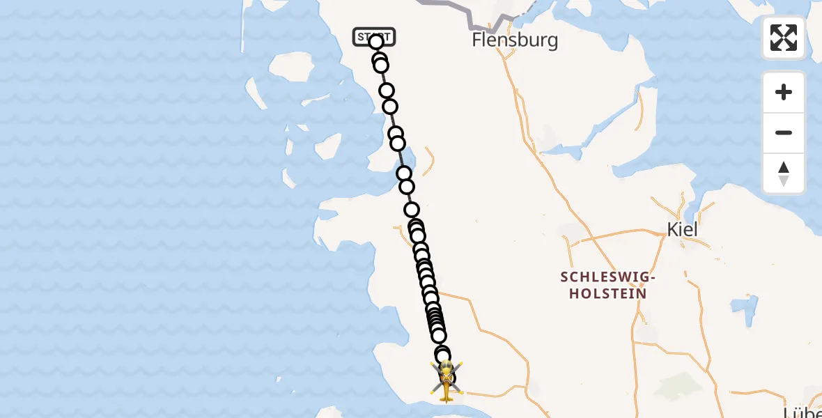 Flugroute Ambulanzhubschrauber Niebüll - Eddelak, 14 August 2026, 22:43