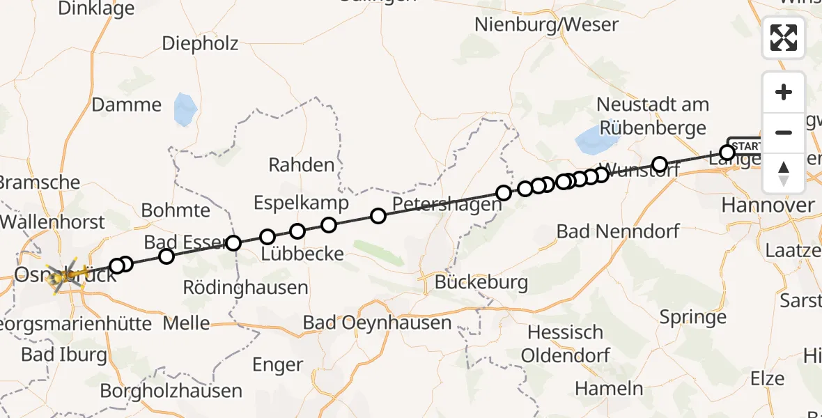 Flugroute Rettungshubschrauber Flughafen Hannover - Osnabrück, 14 August 2026, 23:36