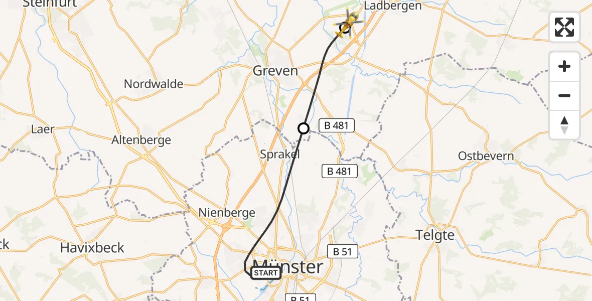 Flugroute Ambulanzhubschrauber Münster - Christoph  Westfalen-ADAC, 14 August 2026, 23:42