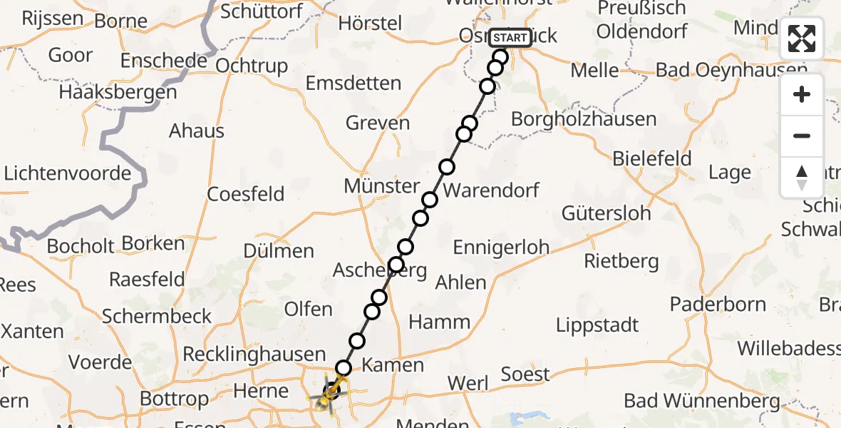 Flugroute Rettungshubschrauber Osnabrück - Dortmund Hospital North, 15 August 2026, 00:38