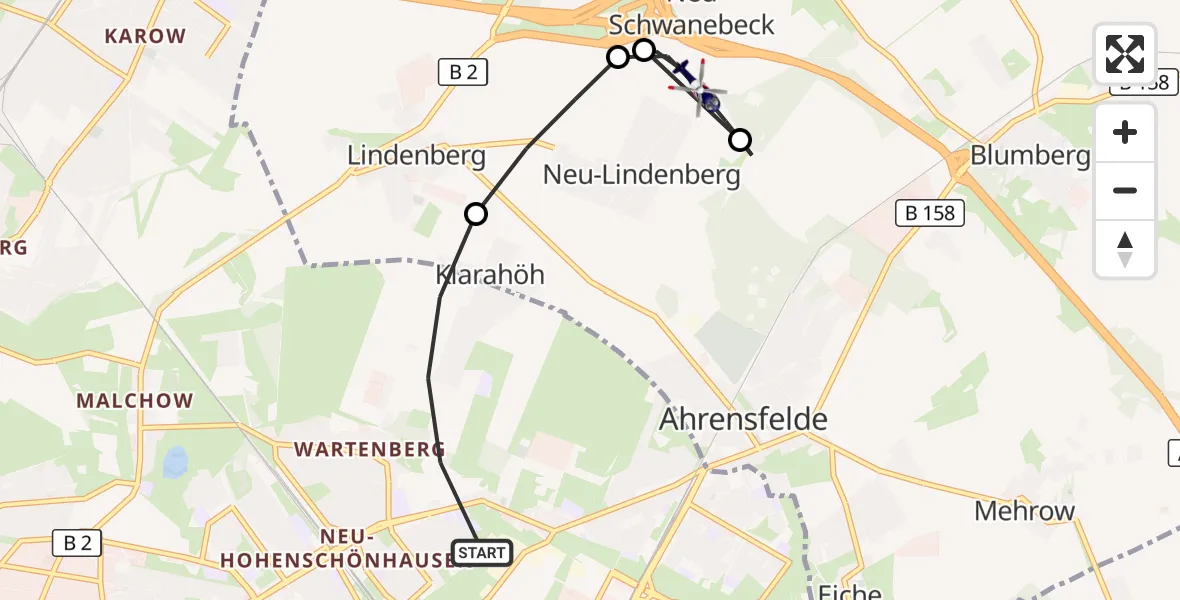 Flugroute Polizeihubschrauber Berlin - Panketal, 15 August 2026, 03:41