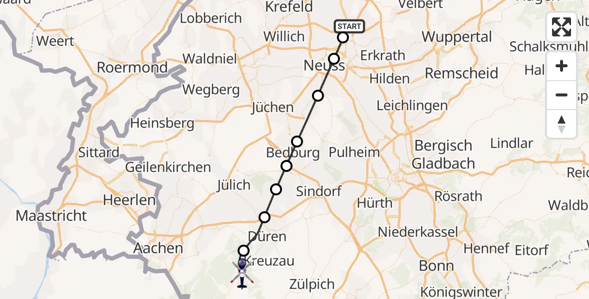Flugroute Polizeihubschrauber Düsseldorf Flughafen - Hürtgenwald, 15 August 2026, 05:03