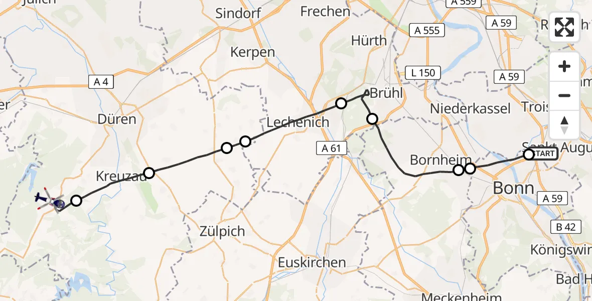Flugroute Polizeihubschrauber Sankt Augustin - Hürtgenwald, 15 August 2026, 05:04