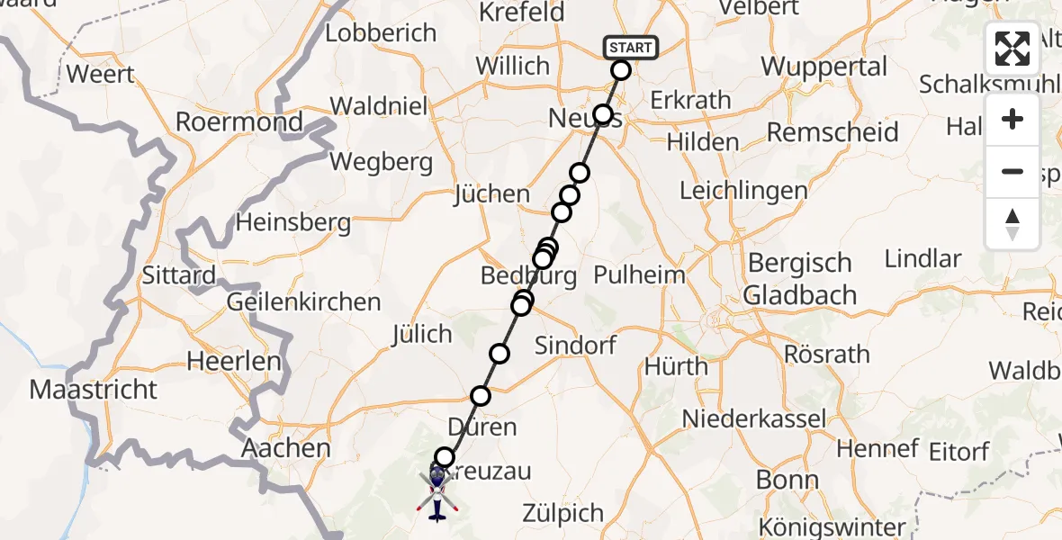 Flugroute Polizeihubschrauber Düsseldorf Flughafen - Hürtgenwald, 15 August 2026, 05:13
