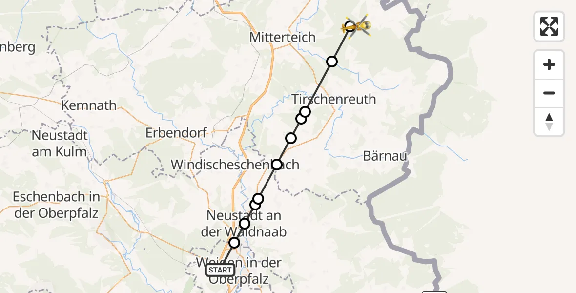 Flugroute Ambulanzhubschrauber Weiden i.d.OPf. - Bad Neualbenreuth, 15 August 2026, 05:41
