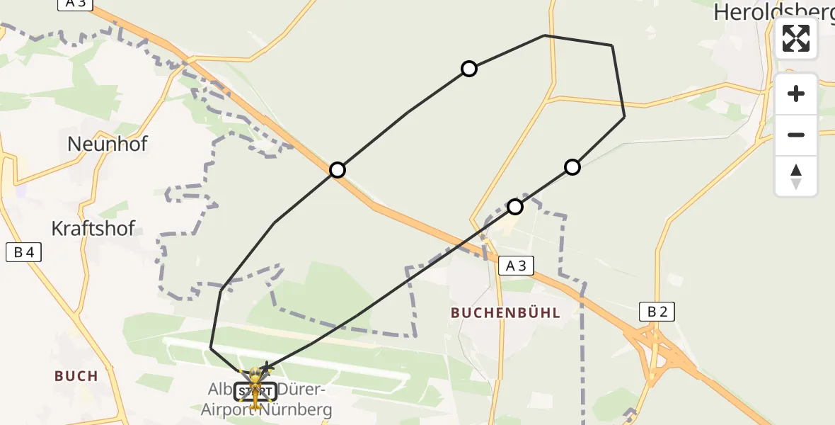 Flugroute Ambulanzhubschrauber Flughafen Nuremberg - Flughafen Nuremberg, 15 August 2026, 05:50