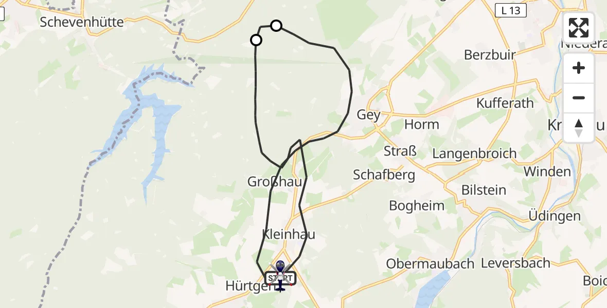 Flugroute Polizeihubschrauber Hürtgenwald - Hürtgenwald, 15 August 2026, 05:52