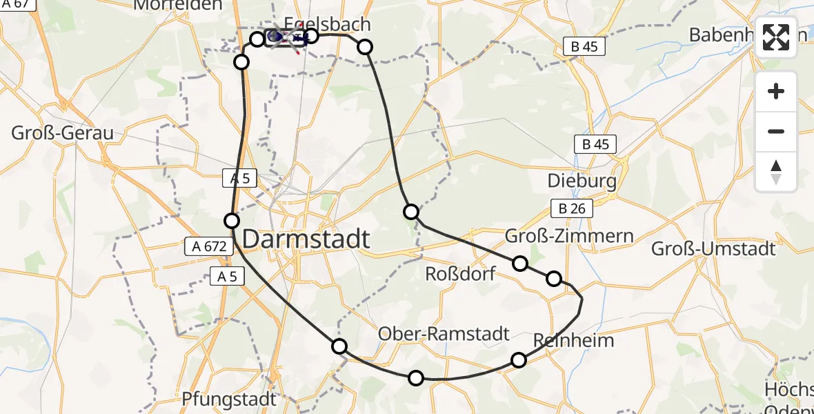 Flugroute Polizeihubschrauber Flughafen Frankfurt-Egelsbach - Flughafen Frankfurt-Egelsbach, 15 August 2026, 05:52