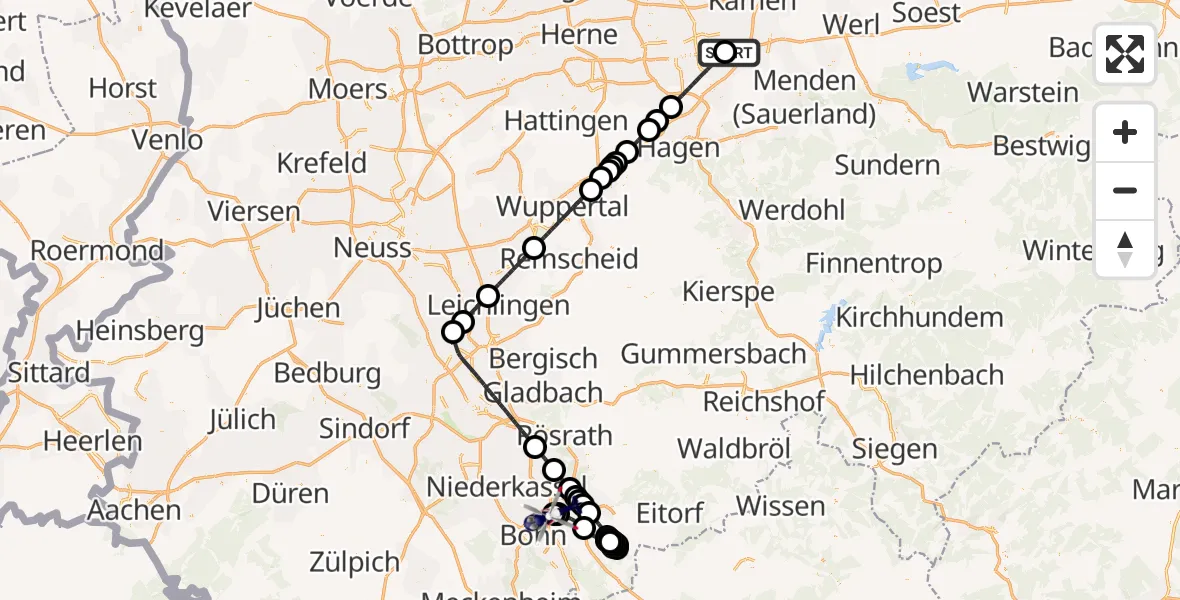 Flugroute Polizeihubschrauber Dortmund Flughafen - Sankt Augustin, 15 August 2026, 06:04