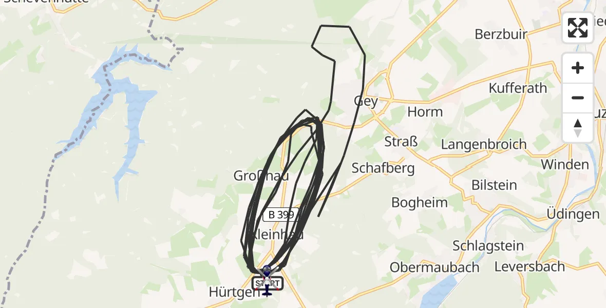 Flugroute Polizeihubschrauber Hürtgenwald - Hürtgenwald, 15 August 2026, 06:35