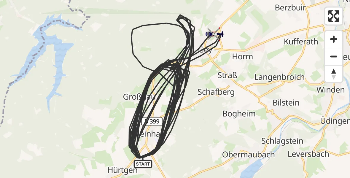 Flugroute Polizeihubschrauber Hürtgenwald - Hürtgenwald, 15 August 2026, 06:36